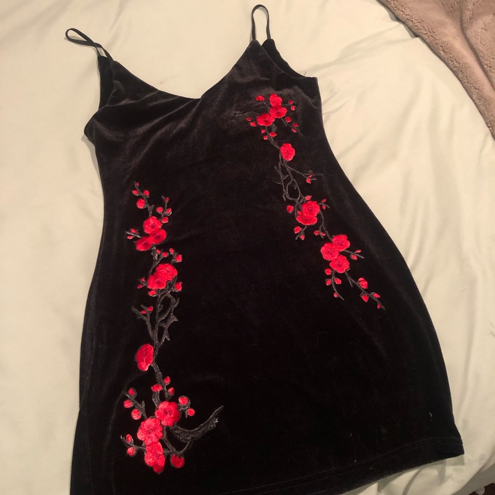 Shein cherry blossom mini black dress